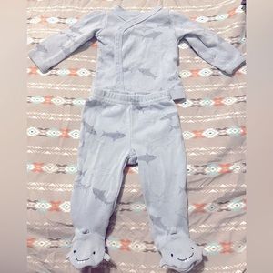 Two piece, baby blue Shark pjs.